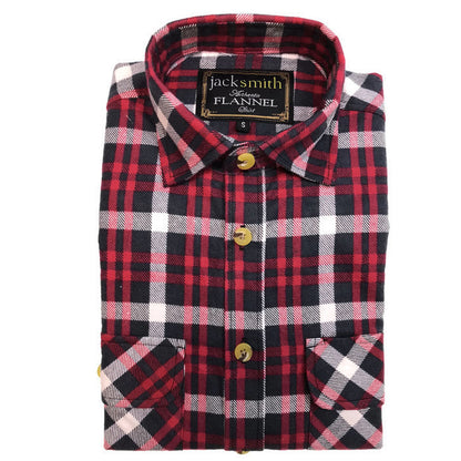 Mens Half Placket Flannelette Long Sleeve Pullover Shirt 100% Cotton Check Authentic Flannel  - Burgundy - M