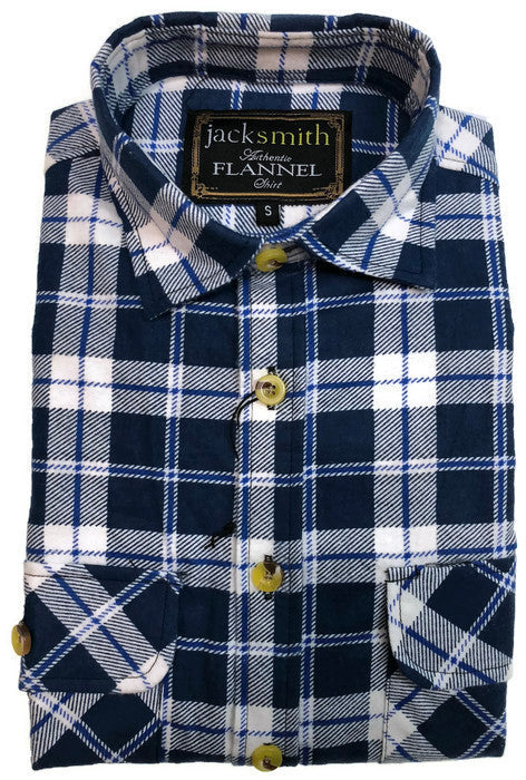 Mens Half Placket Flannelette Long Sleeve Pullover Shirt 100% Cotton Check Authentic Flannel  - White/Blue Denim - S Secondary image