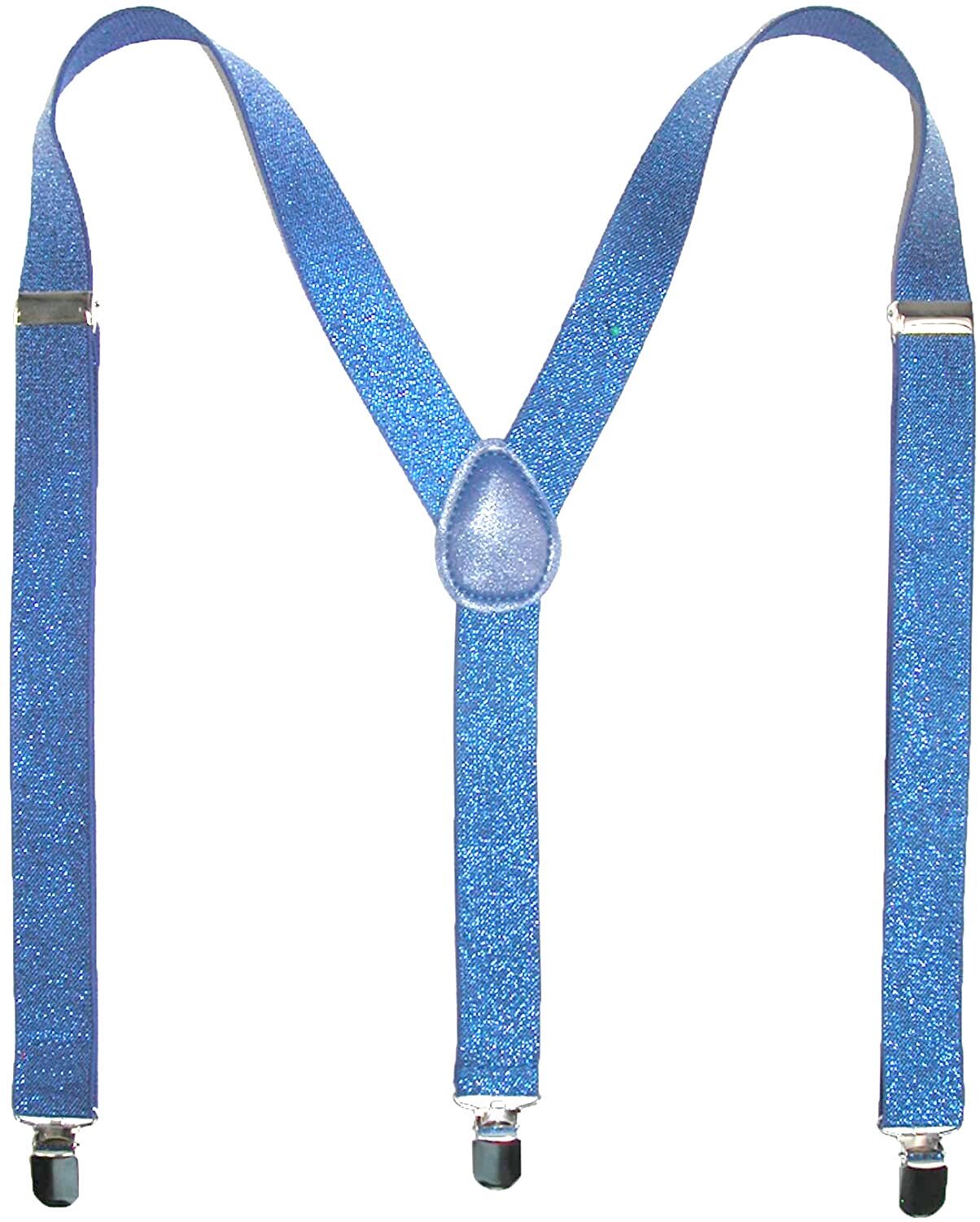 GLITTER SPARKLE SUSPENDERS Braces Clipon Elastic Y-Back Slim Adjustable  - Sky Blue (Glitter) Main image