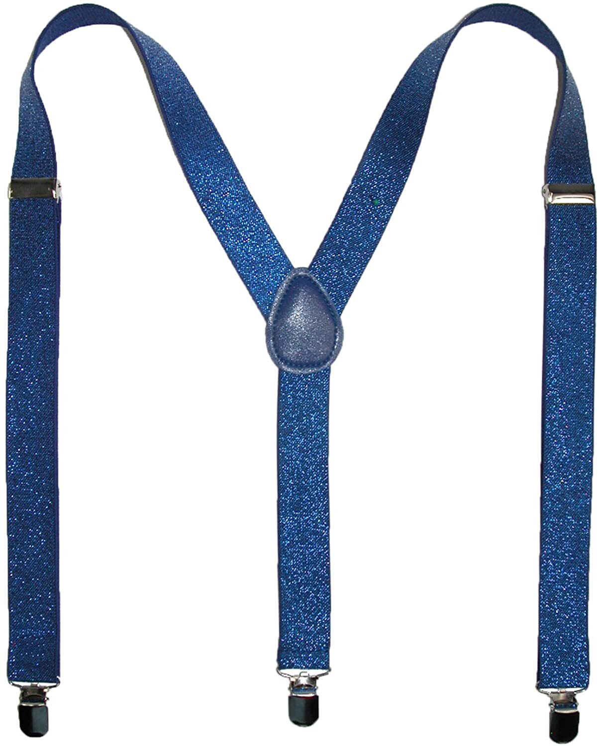 GLITTER SPARKLE SUSPENDERS Braces Clipon Elastic Y-Back Slim Adjustable  - Blue (Glitter) Secondary image