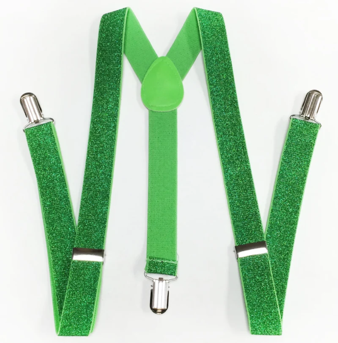 GLITTER SPARKLE SUSPENDERS Braces Clipon Elastic Y-Back Slim Adjustable  - Green (Glitter) Secondary image