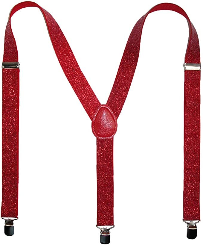 GLITTER SPARKLE SUSPENDERS Braces Clipon Elastic Y-Back Slim Adjustable  - Red (Glitter) Secondary image