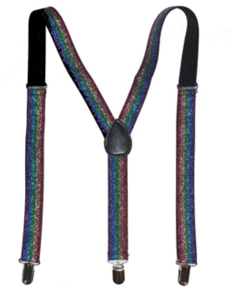 GLITTER SPARKLE SUSPENDERS Braces Clipon Elastic Y-Back Slim Adjustable  - Rainbow (Glitter) Main image