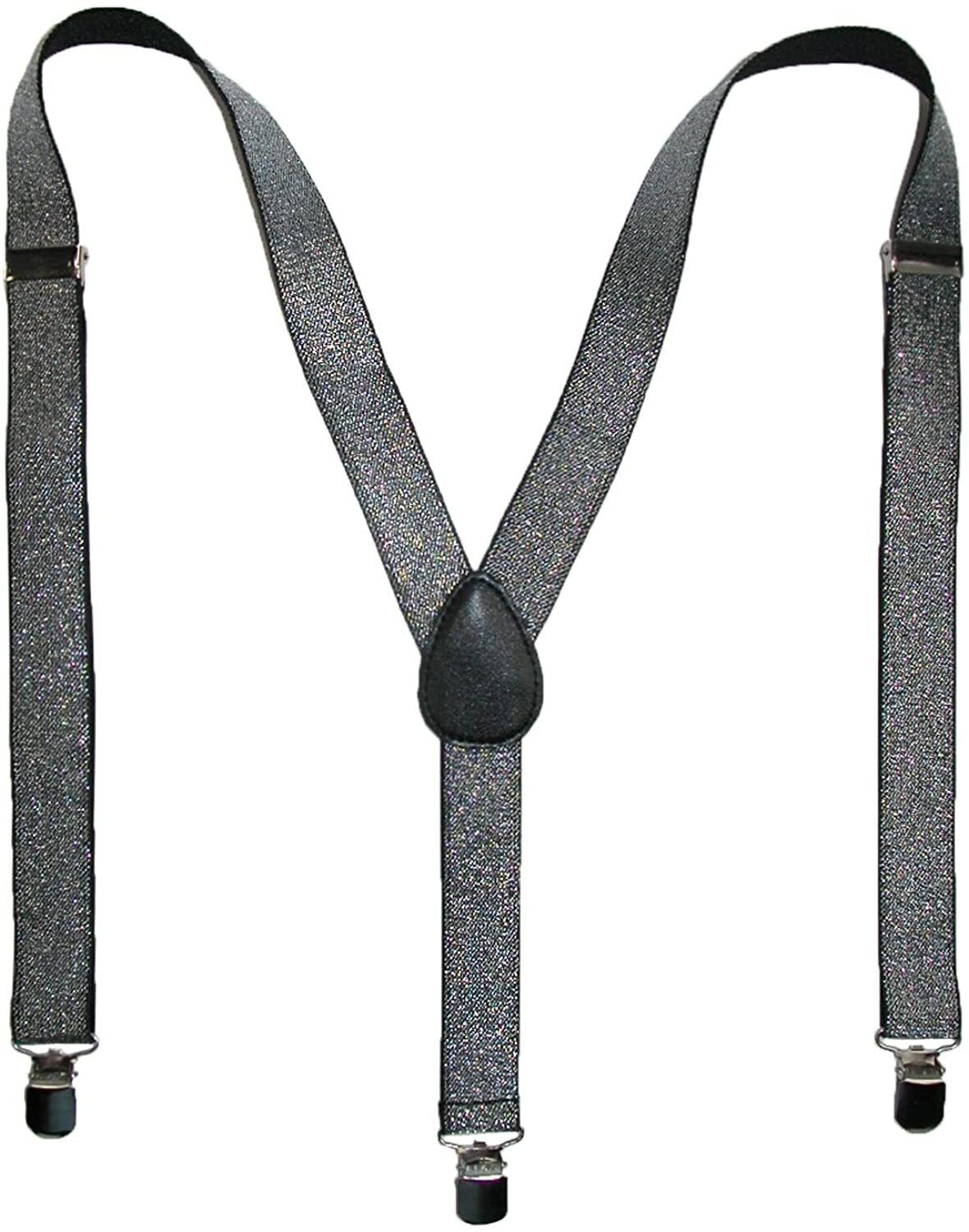 GLITTER SPARKLE SUSPENDERS Braces Clipon Elastic Y-Back Slim Adjustable  - Silver (Glitter) Secondary image