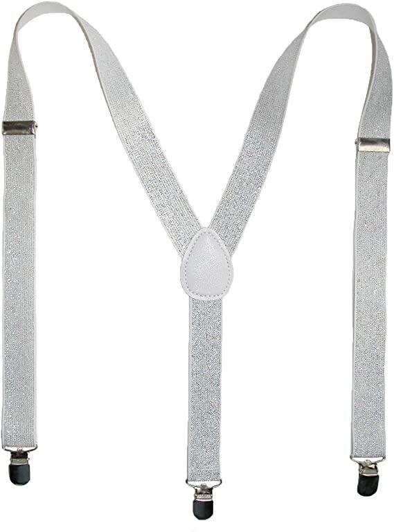 GLITTER SPARKLE SUSPENDERS Braces Clipon Elastic Y-Back Slim Adjustable  - White (Glitter) Main image