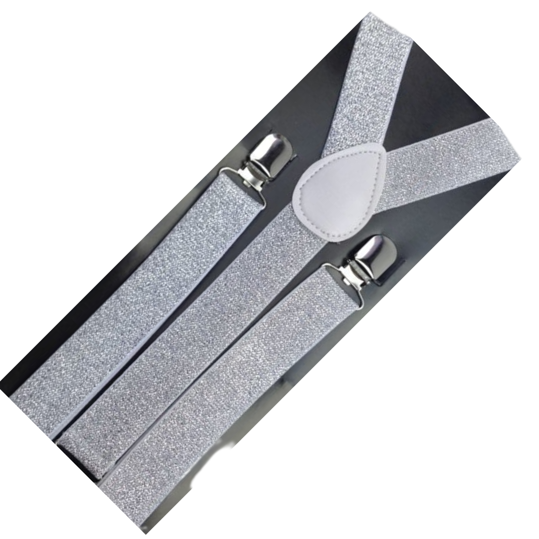 GLITTER SPARKLE SUSPENDERS Braces Clipon Elastic Y-Back Slim Adjustable  - White (Glitter) Secondary image