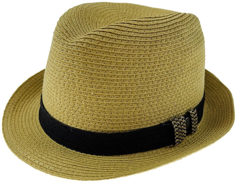 Dents Toyo Straw Trilby Fedora Hat Summer Fedora Small Brim - Natural/Black - S/M Main image
