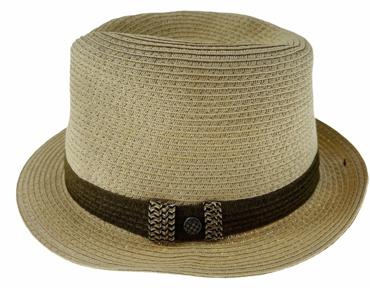 Dents Mens Straw Hat Toyo Trilby Fedora Summer Sun Stingy Brim  - Natural/Brown - L/XL Main image