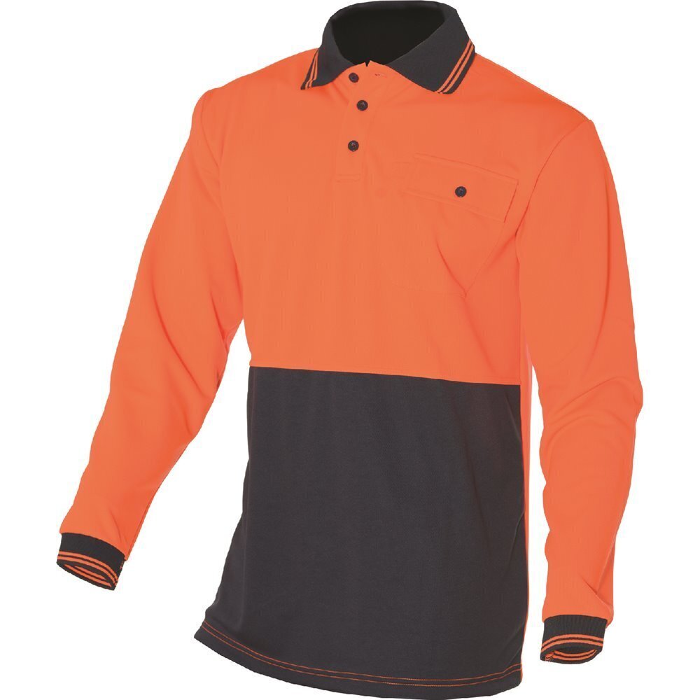HUSKI Hi Vis Polo Shirt Long Sleeve Safety High Visibility Workwear Driver PPE - Orange - XXL Secondary image