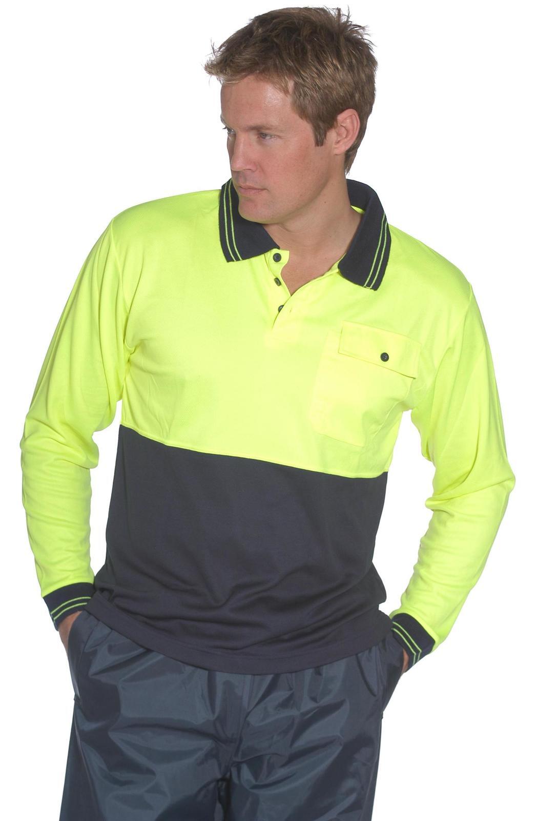 HUSKI Hi Vis Polo Shirt Long Sleeve Safety High Visibility Workwear Driver PPE - Yellow - XXL Secondary image