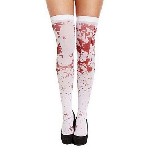 OVER THE KNEE SOCKS Fake Red Blood Stained Bloody Halloween Costume White Horror Main image