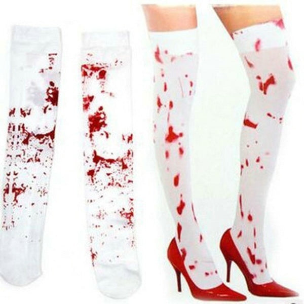 OVER THE KNEE SOCKS Fake Red Blood Stained Bloody Halloween Costume White Horror Secondary image