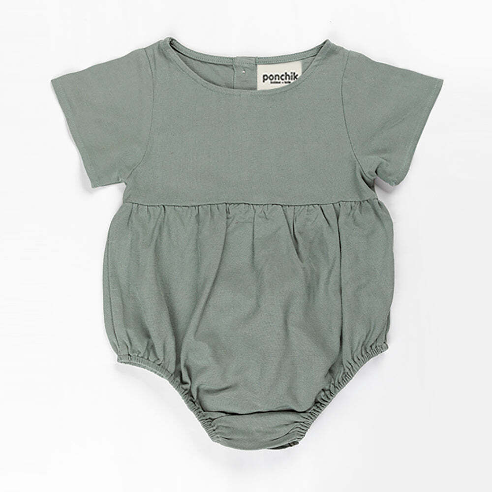 Ponchik Babies + Kids - Linen Romper - Artichoke Green - Size 2y Only Main image