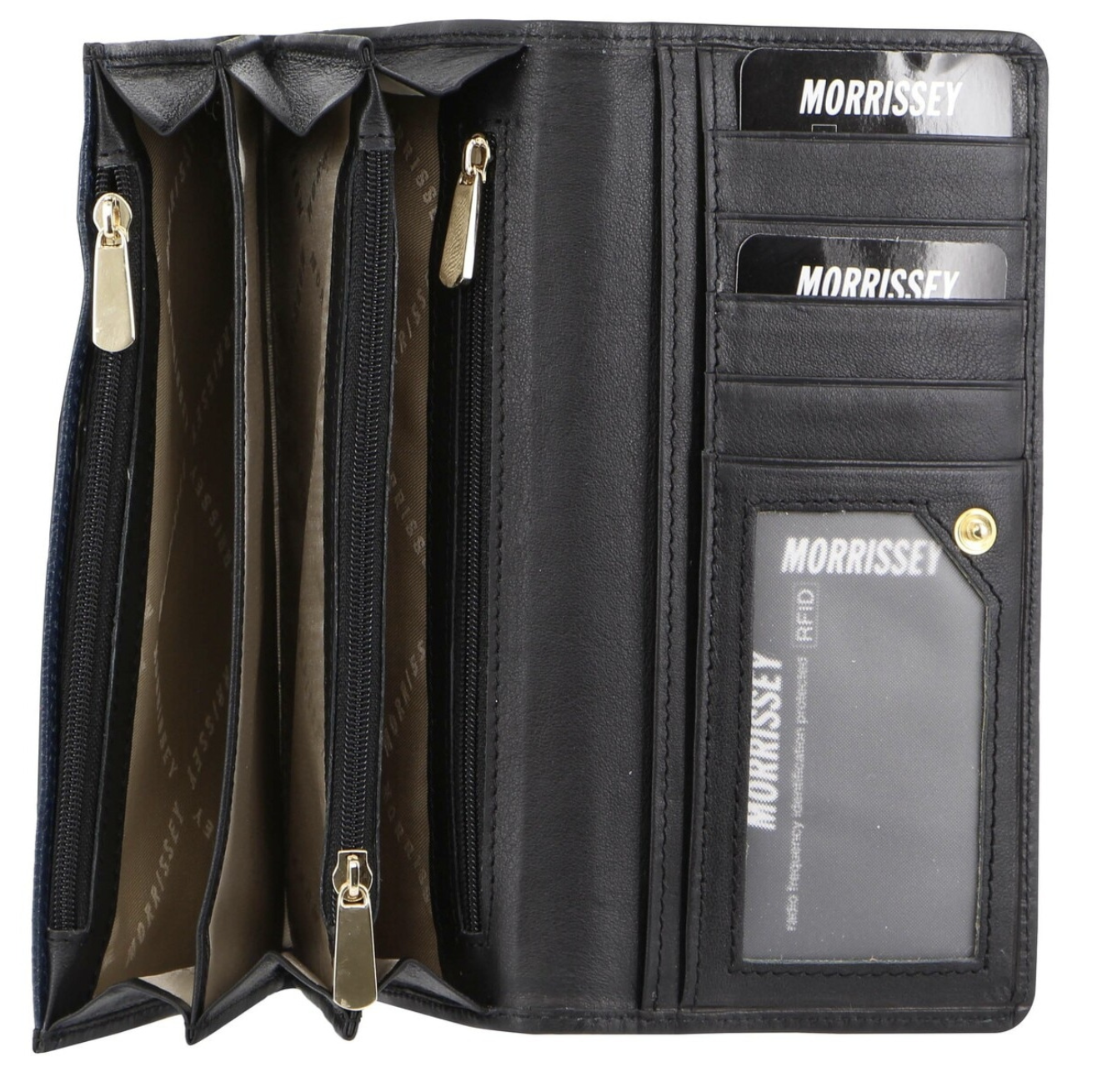 Morrissey Italian Structured Leather Flap Over Ladies Wallet - Black Main image