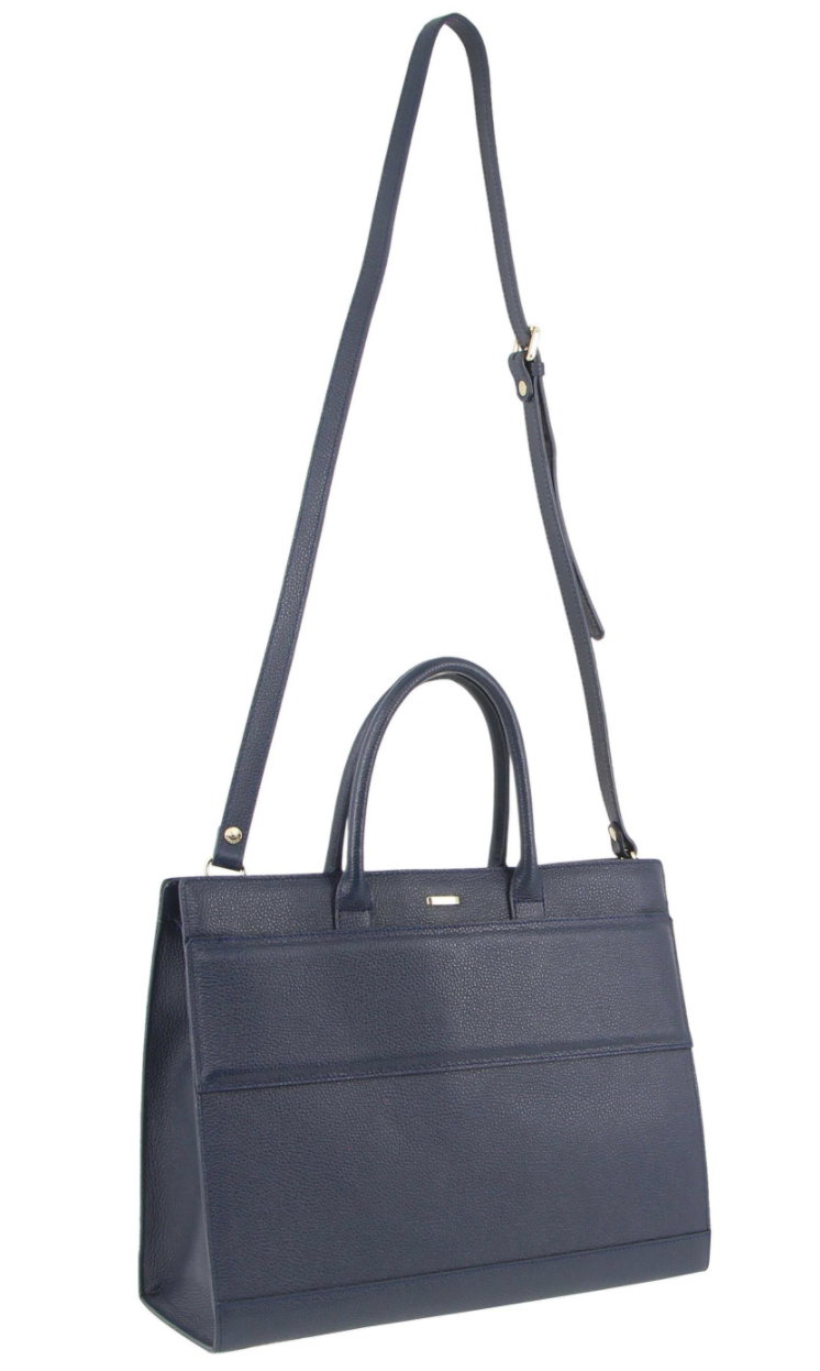 Morrissey Italian Structured Leather Tote Unisex Computer Bag Handbag - Navy Main image