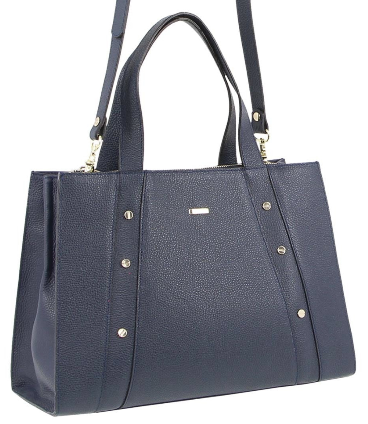 Morrissey Italian Womens Structured Leather Bag Tote Handbag Messenger - Navy Main image
