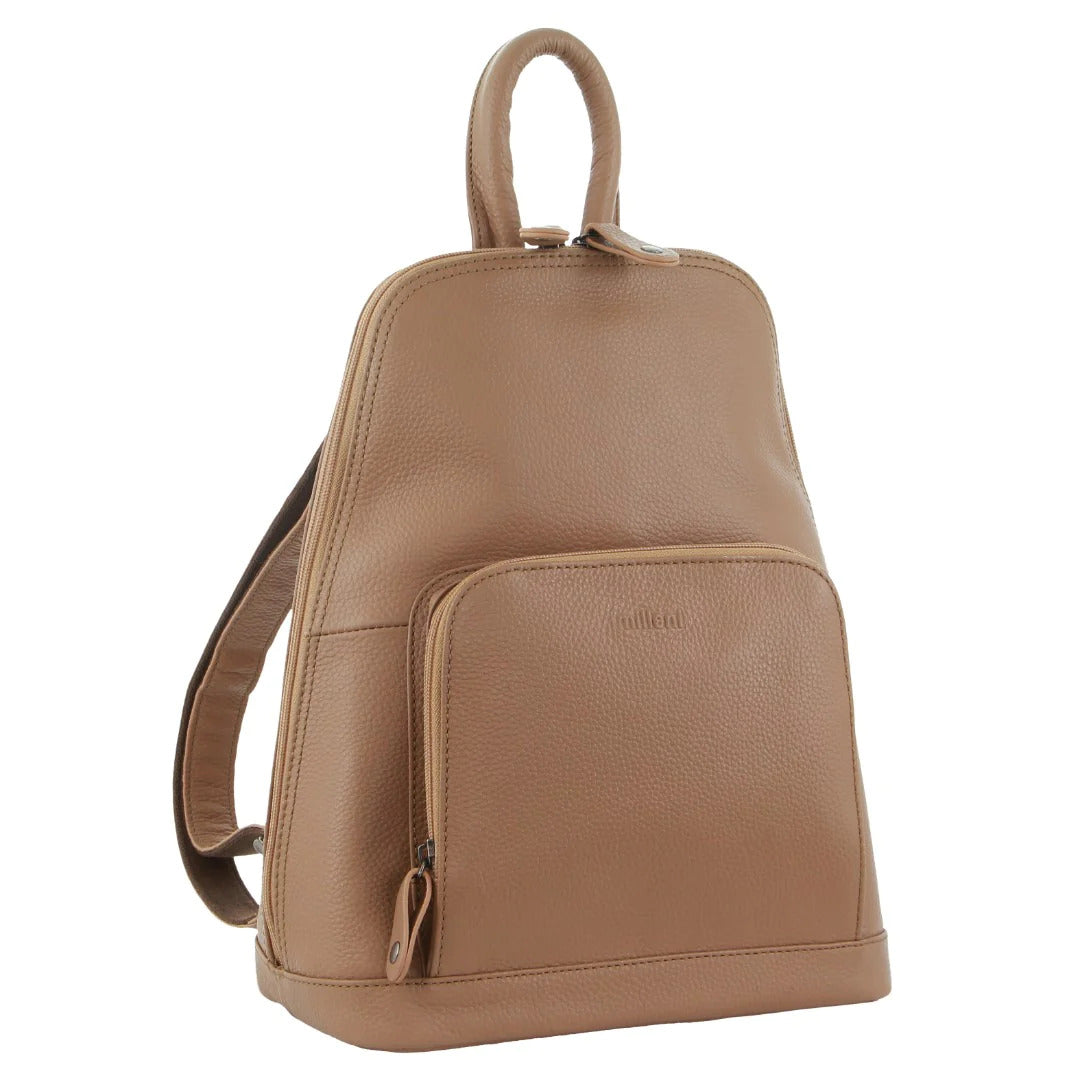 Milleni Womens Twin Zip Backpack Nappa Italian Leather Travel Bag - Burro Secondary image