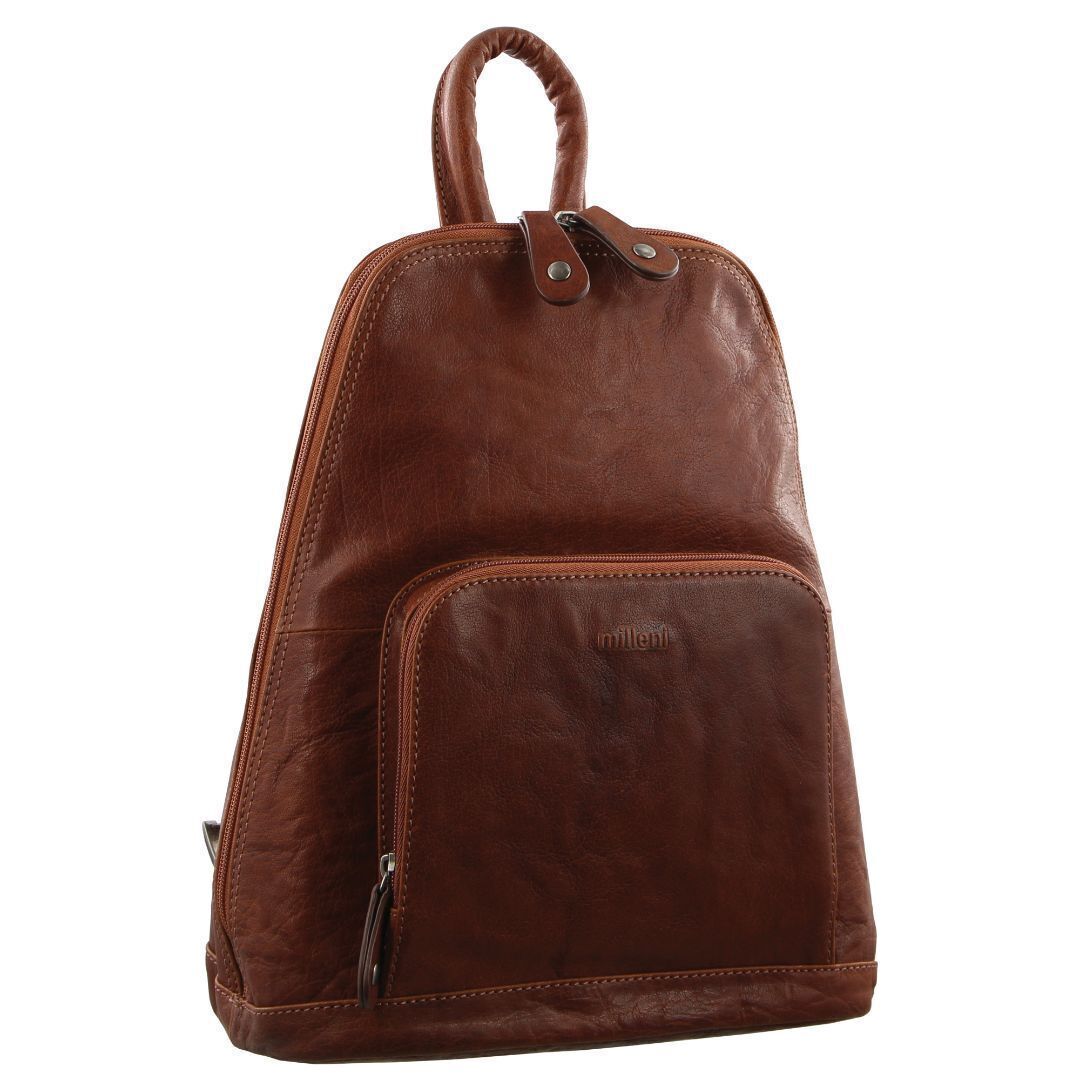 Milleni Womens Bag Italian Leather Soft Nappa Leather Backpack Travel - Chestnut Secondary image