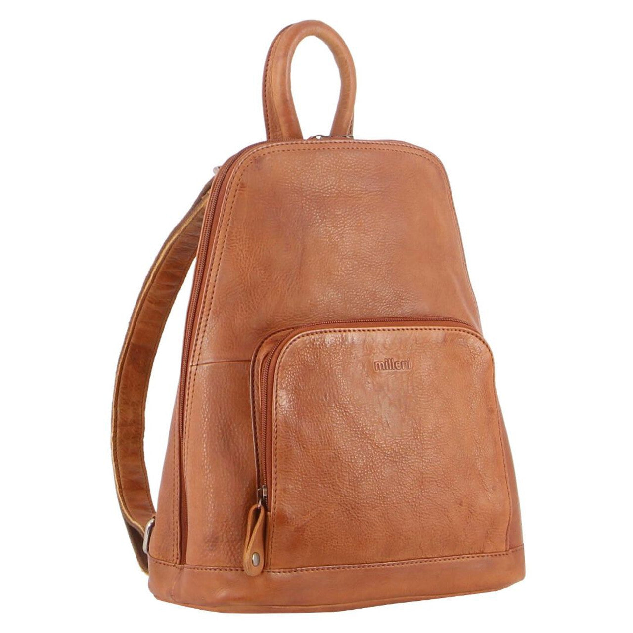 Milleni Genuine Italian Leather Soft Nappa Leather Backpack Bag Travel - Cognac Secondary image