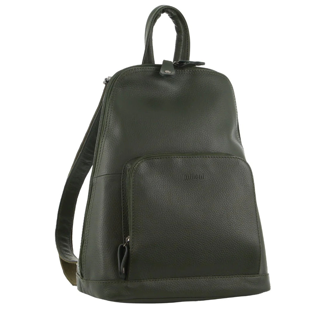 Milleni Womens Twin Zip Backpack Nappa Italian Leather Travel Bag - Grape Leaf Main image