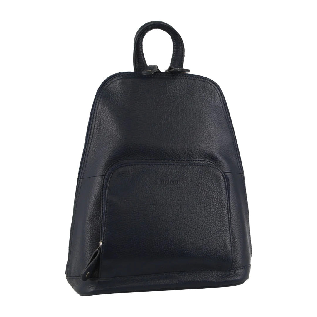 Milleni Womens Twin Zip Backpack Nappa Italian Leather Travel Bag - Navy Main image