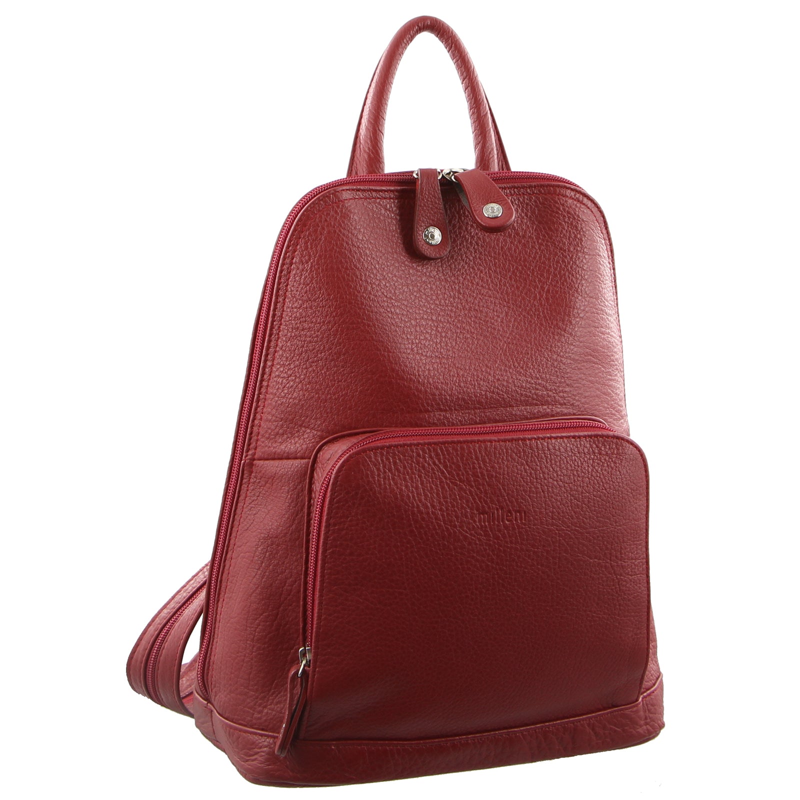 Milleni Womens Twin Zip Backpack Nappa Italian Leather Bag Travel - Red Main image