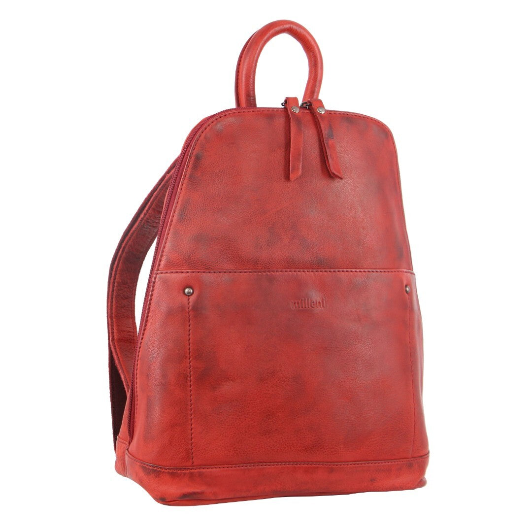 Milleni Genuine Italian Leather Soft Leather Backpack Travel Bag - Red Secondary image