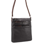 Milleni Womens Italian Leather Bag Soft Nappa Leather Cross-Body Travel - Black/Chestnut