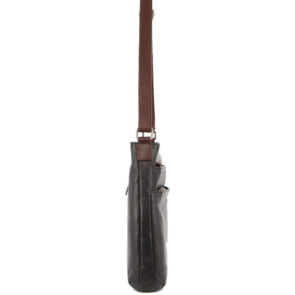 Milleni Womens Italian Leather Bag Soft Nappa Leather Cross-Body Travel - Black/Chestnut