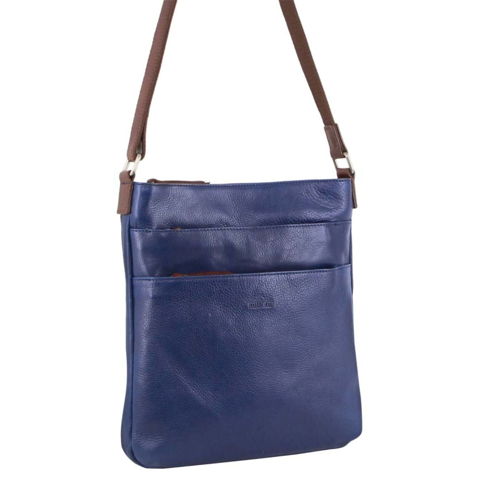 Milleni Womens Italian Leather Bag Soft Nappa Leather Cross-Body Travel - Indigo/Chestnut Secondary image
