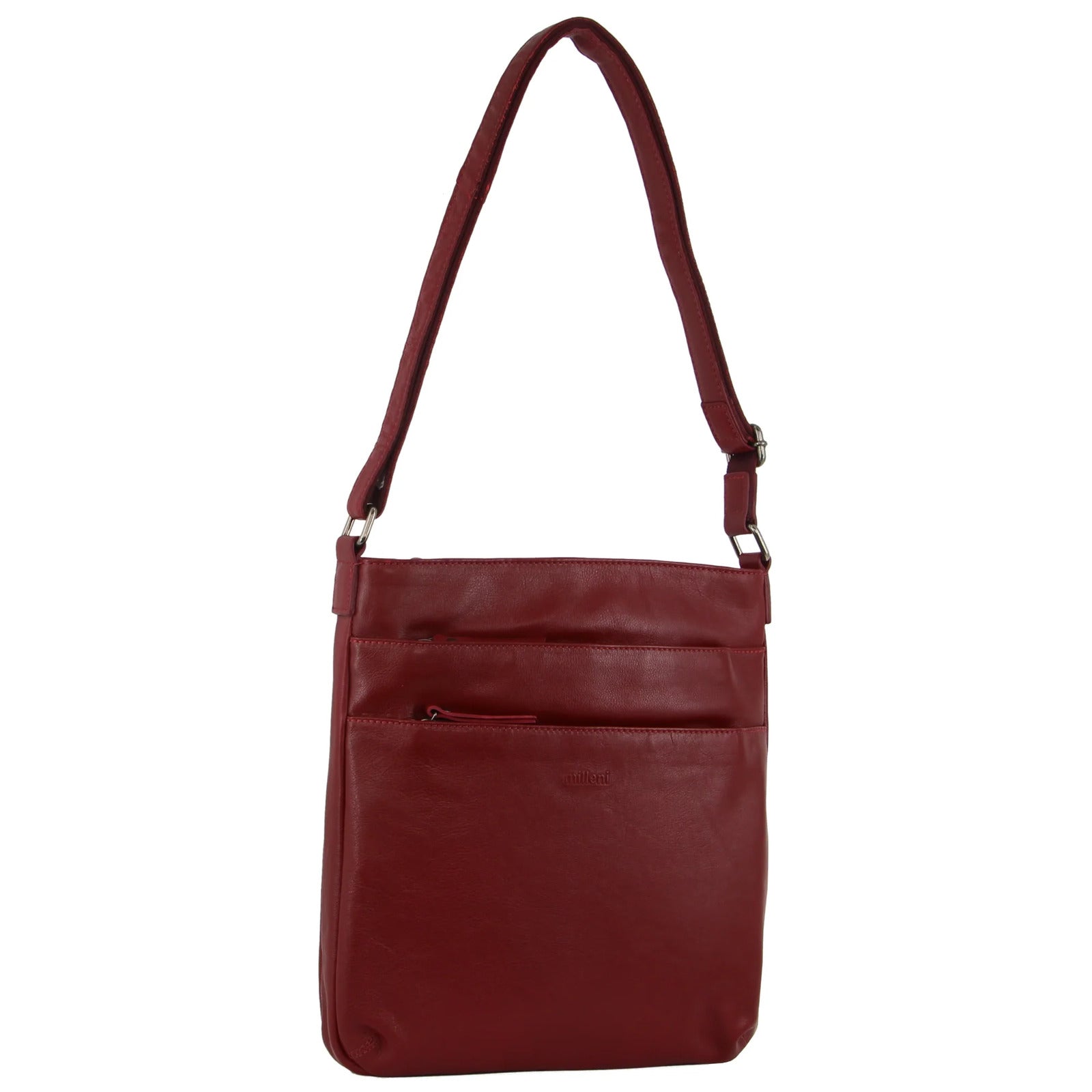 Milleni Ladies Nappa Leather Zip Closure Cross Body Bag Travel - Red Secondary image