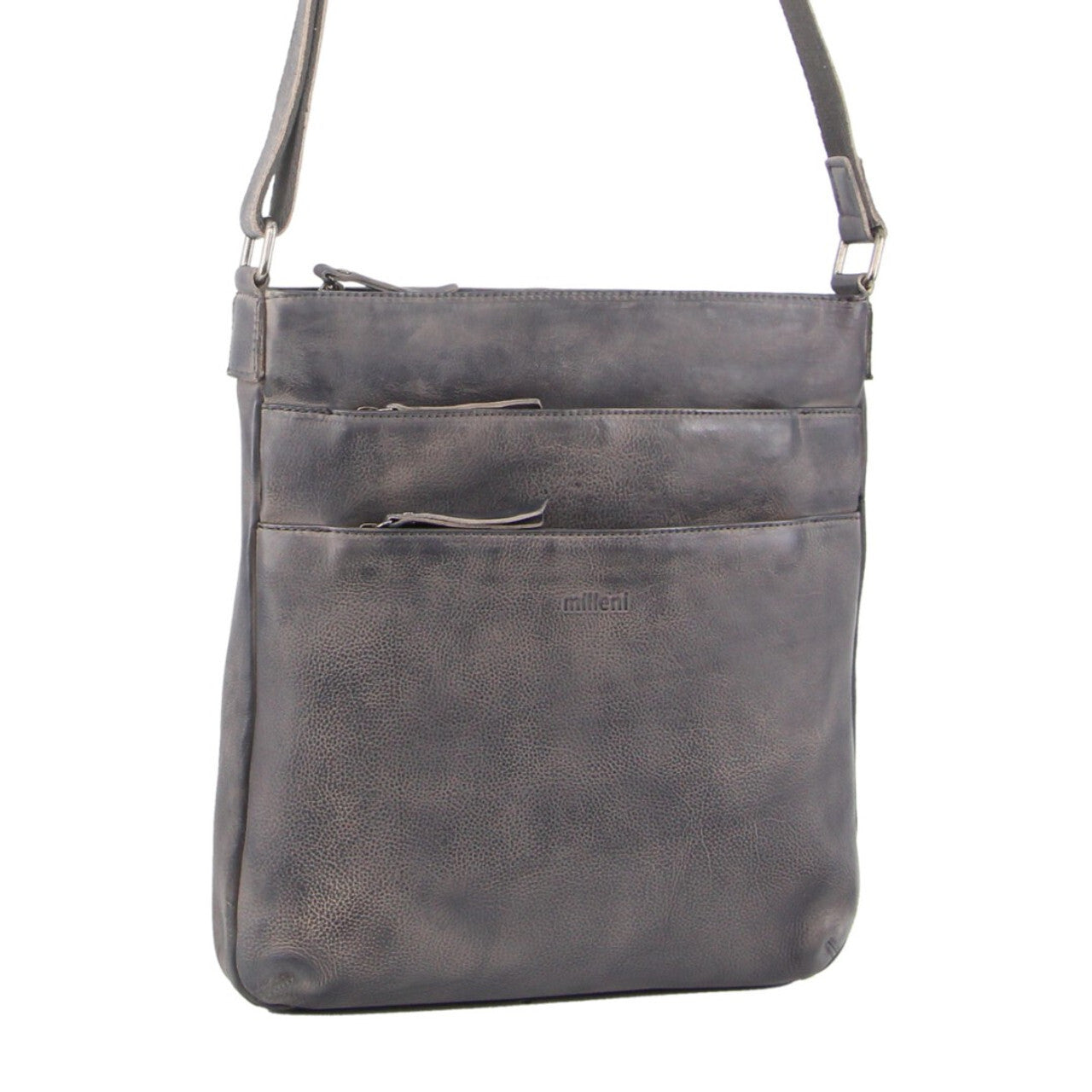 Milleni Ladies Nappa Leather Zip Closure Cross Body Bag Travel - Slate Secondary image