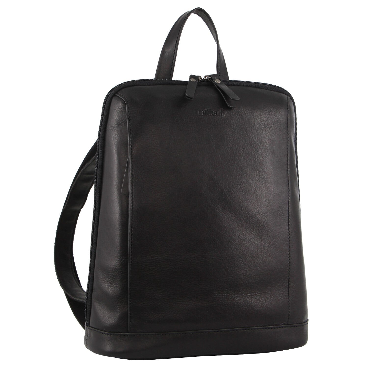 Milleni Ladies Nappa Leather Bag Twin Zip Backpack w/ Zipped Pocket - Black Secondary image