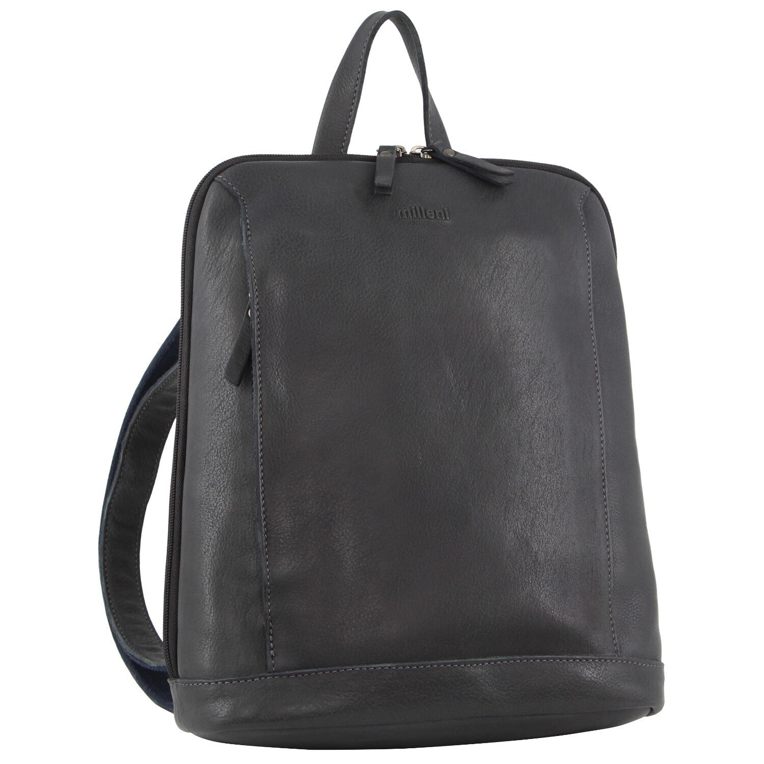 Milleni Ladies Nappa Leather Bag Twin Zip Backpack w/ Zipped Pocket - Teal Secondary image