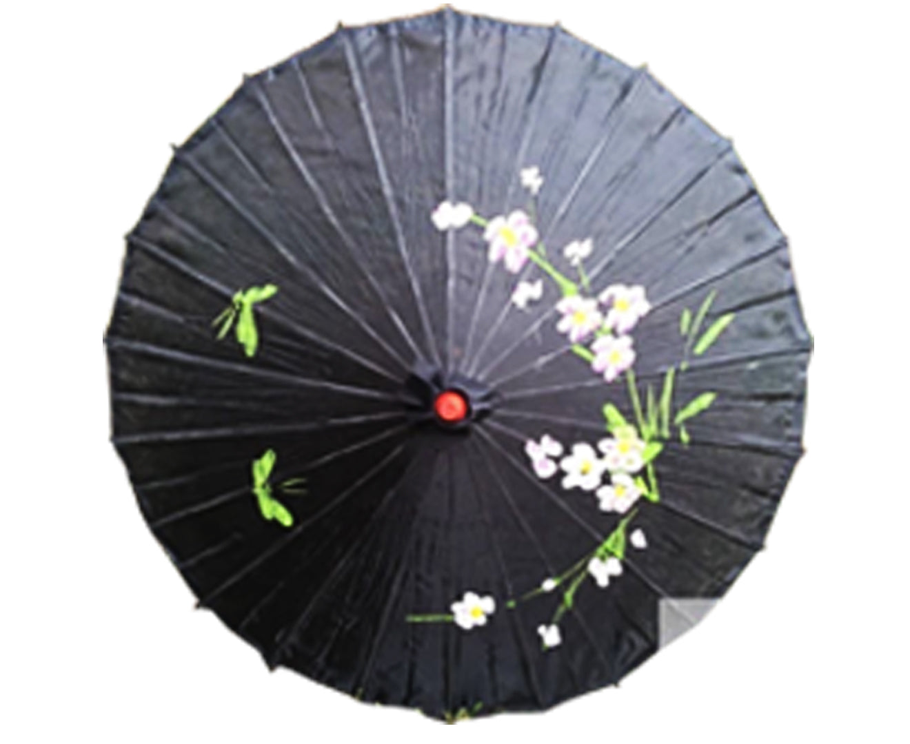 PARASOL UMBRELLA Chinese Japanese Bamboo Flower Pattern Fabric 80cm Diameter - Black Secondary image