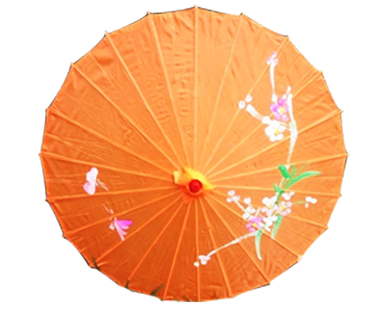 PARASOL UMBRELLA Chinese Japanese Bamboo Flower Pattern Fabric 80cm Diameter - Orange Main image