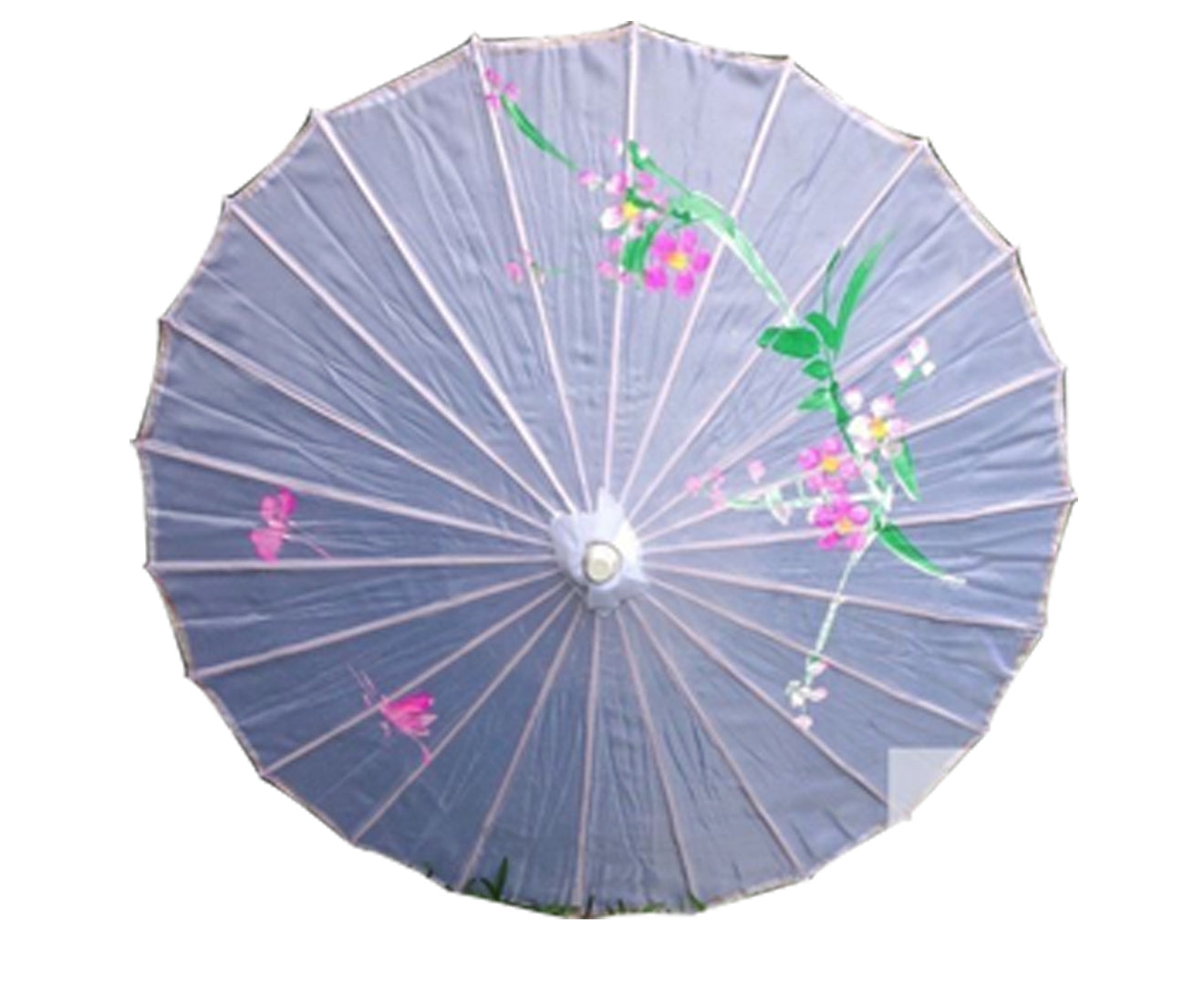 PARASOL UMBRELLA Chinese Japanese Bamboo Flower Pattern Fabric 80cm Diameter - White Main image
