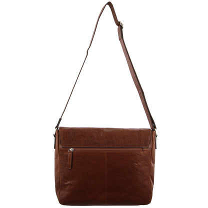 Pierre Cardin Rustic Leather Bag 15" Laptop Computer Messenger Business Travel - Chestnut