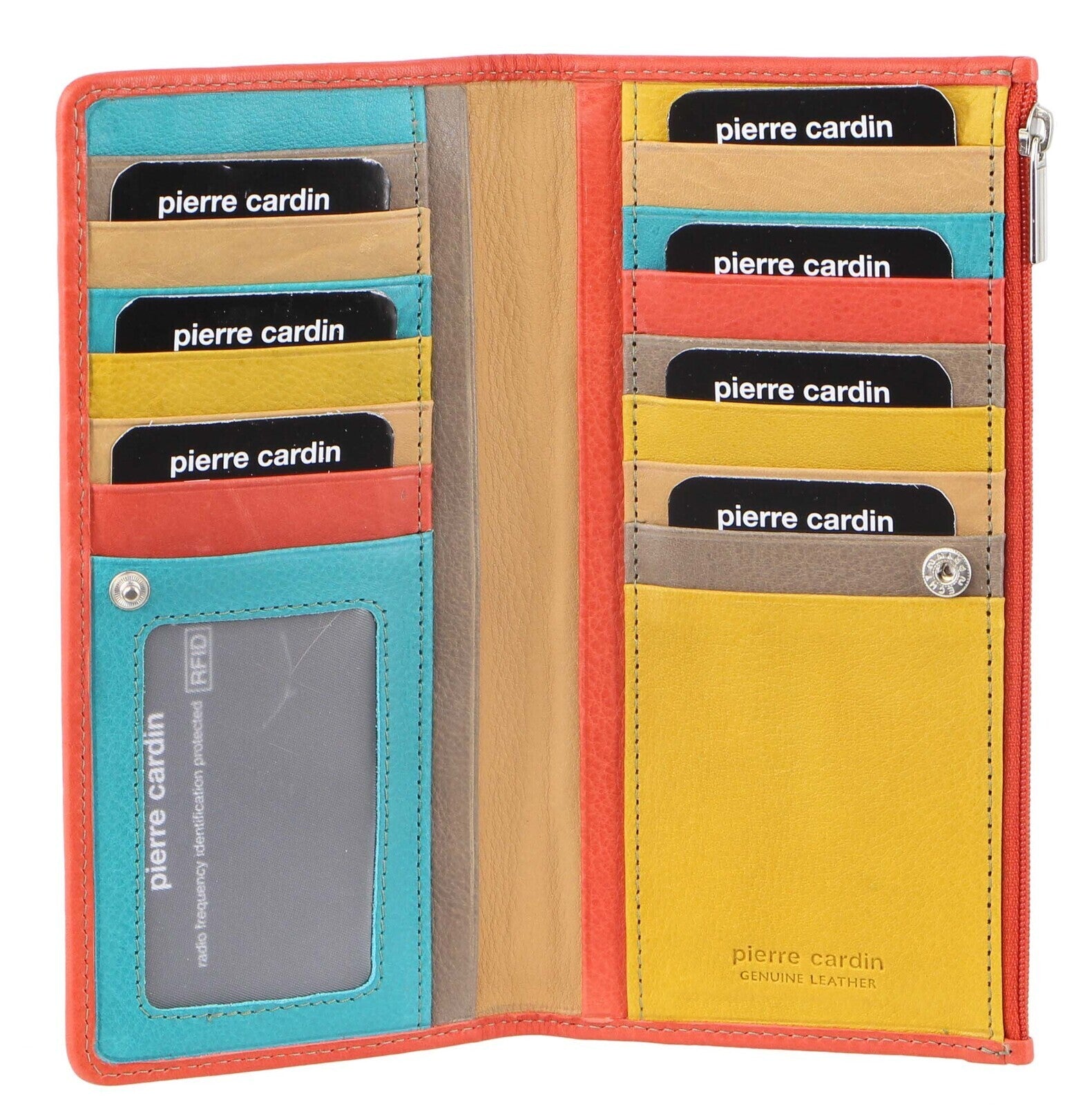 Pierre Cardin Italian Genuine Leather Ladies Wallet - Turquoise/Orange Main image
