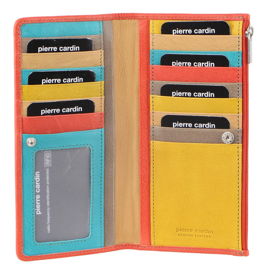 Pierre Cardin Italian Genuine Leather Ladies Wallet - Turquoise/Orange