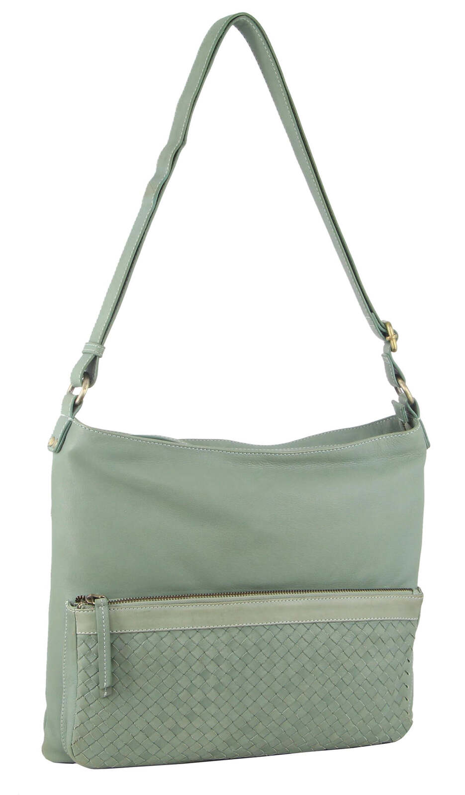 Pierre Cardin Womens Woven Leather Flap Cross-Body Bag Handbag - Mint Secondary image