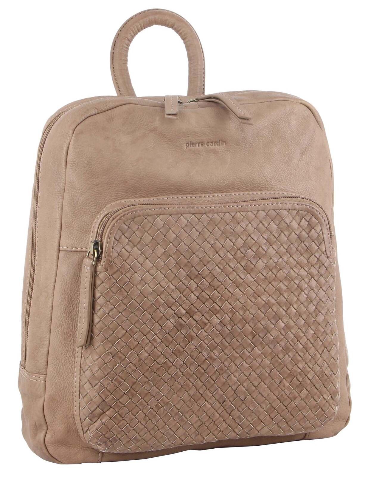 Pierre Cardin Womens Woven Leather Backpack Bag - Taupe Main image