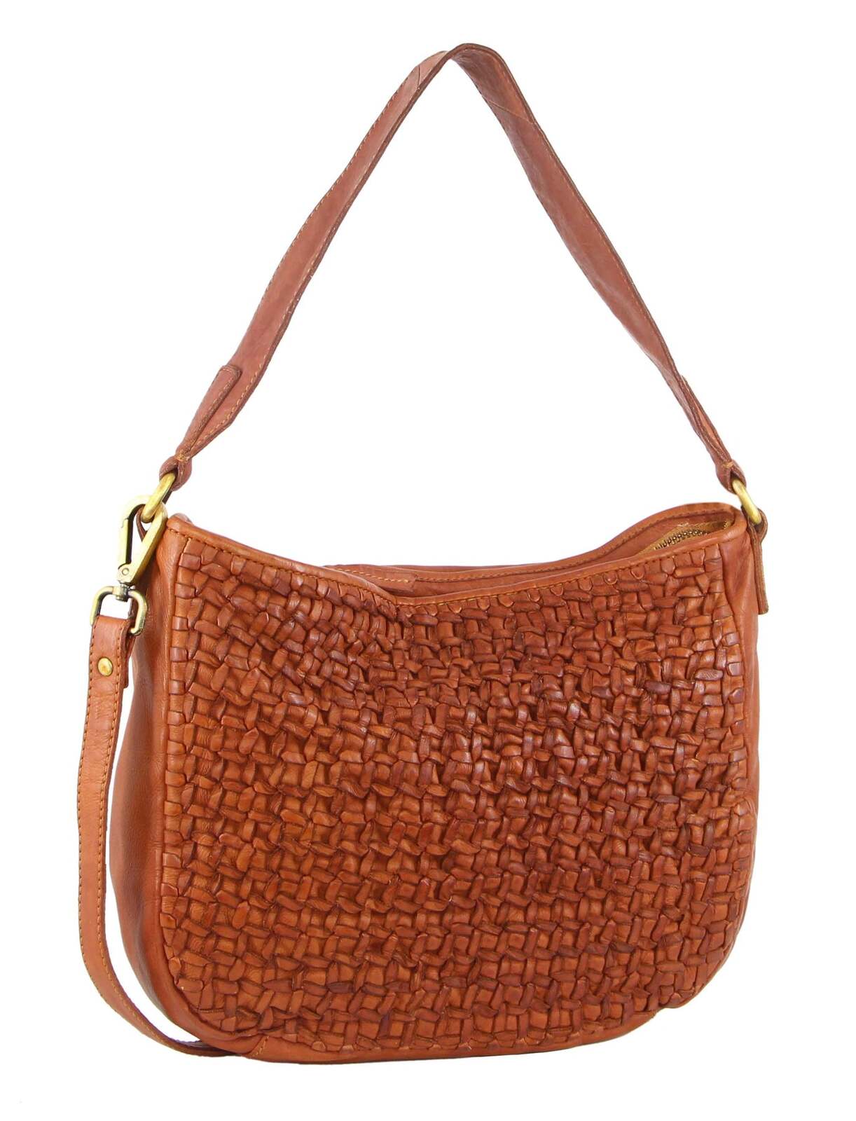 Pierre Cardin Woven Leather Ladies Crossbody Messenger Bag Travel - Cognac Main image