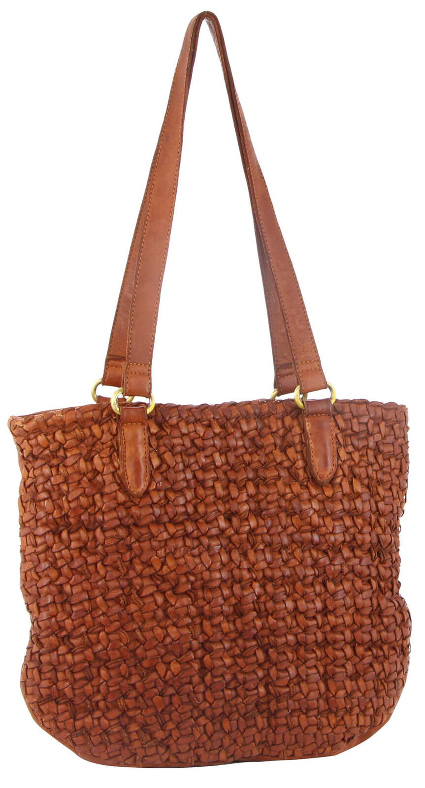 Pierre Cardin Woven Leather Ladies Shoulder Bag Travel Carry - Cognac Main image