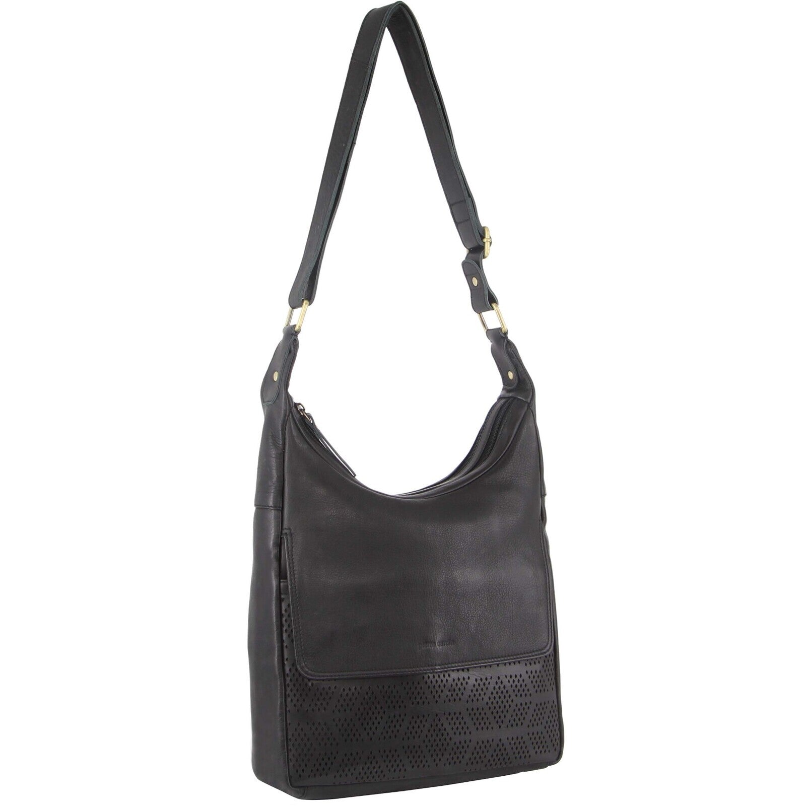 Pierre Cardin Womens Large Leather Multi Zip Perforated Cross-Body Bag - Black Secondary image