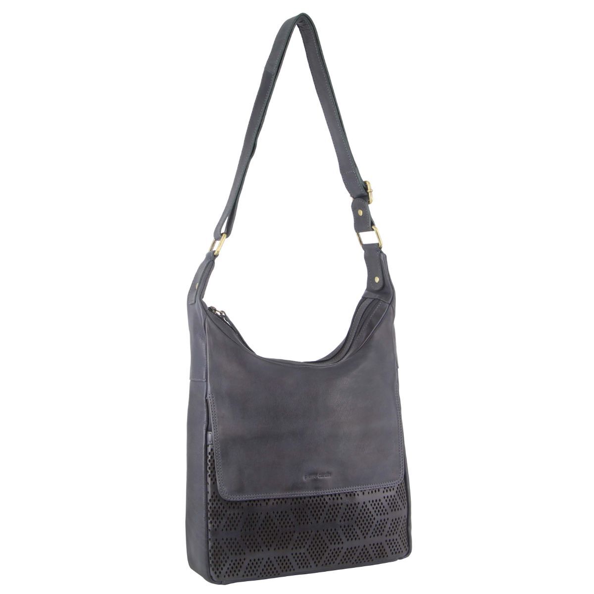 Pierre Cardin Womens Large Leather Multi Zip Perforated Cross-Body Bag - Teal Secondary image