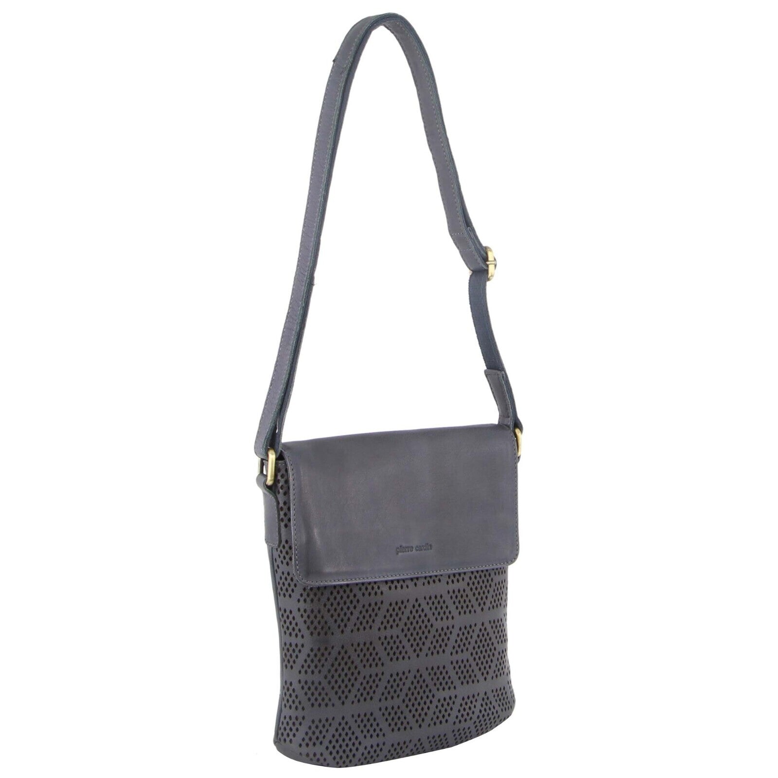 Pierre Cardin Leather Perforated Cross-Body Bag with Flap Closure - Teal Secondary image