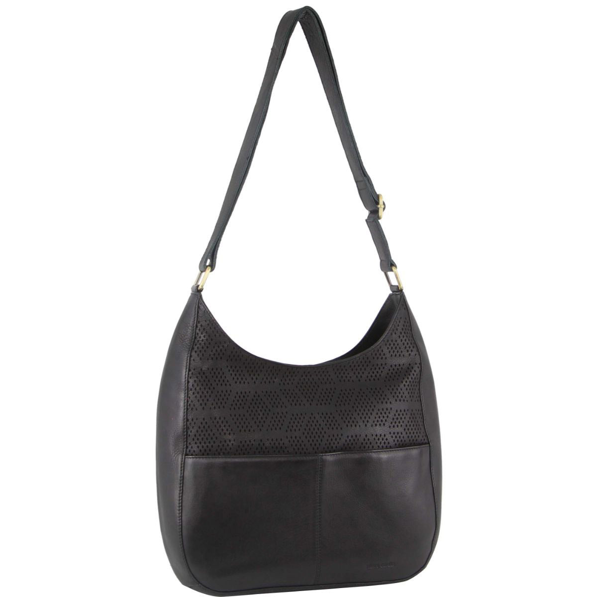 Pierre Cardin Womens Italian Leather Bag Perforated Cross Body Travel - Black Secondary image