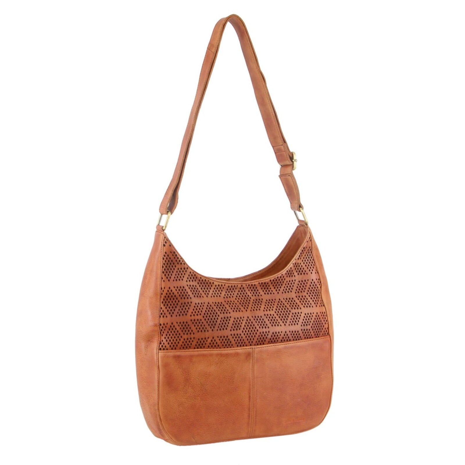 Pierre Cardin Womens Leather Perforated Cross-Body Bag - Cognac Main image