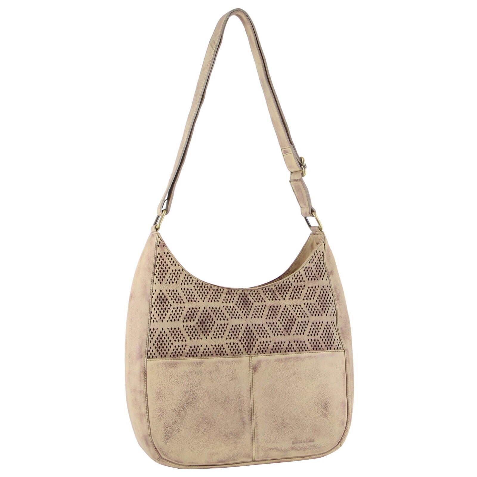 Pierre Cardin Womens Italian Leather Bag Perforated Cross Body Travel - Latte Secondary image